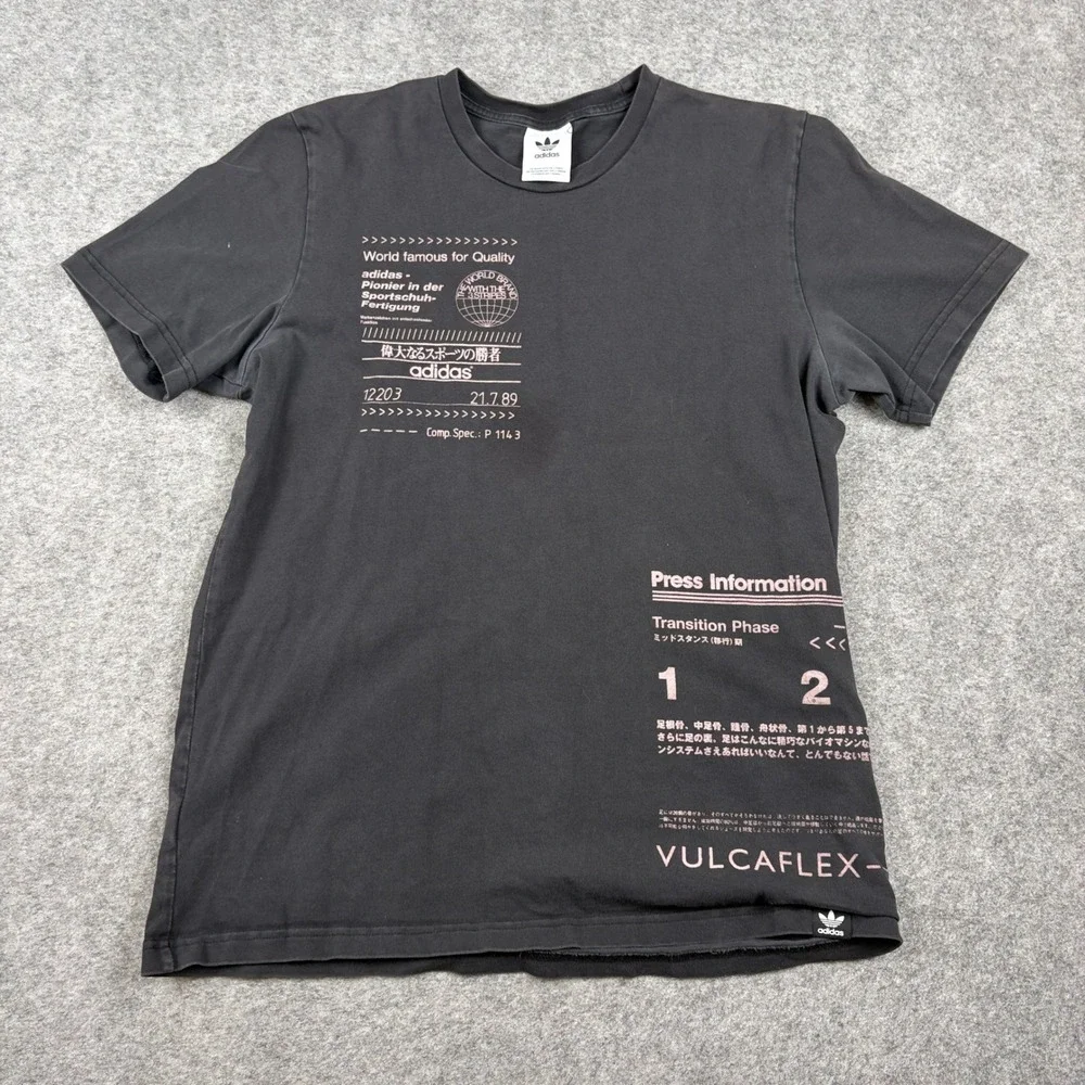 Adidas T-Shirt Mens Medium Black Graphic Press Information Transition Phase Y2K‎